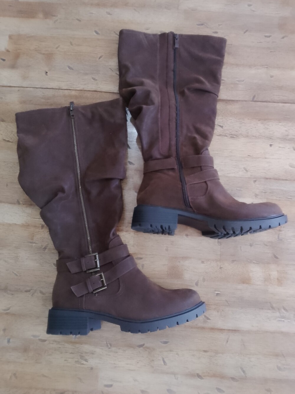 Torrid Women's Brown Suede Mid-Calf Riding Boots with Buckle Detail 9.5WW
